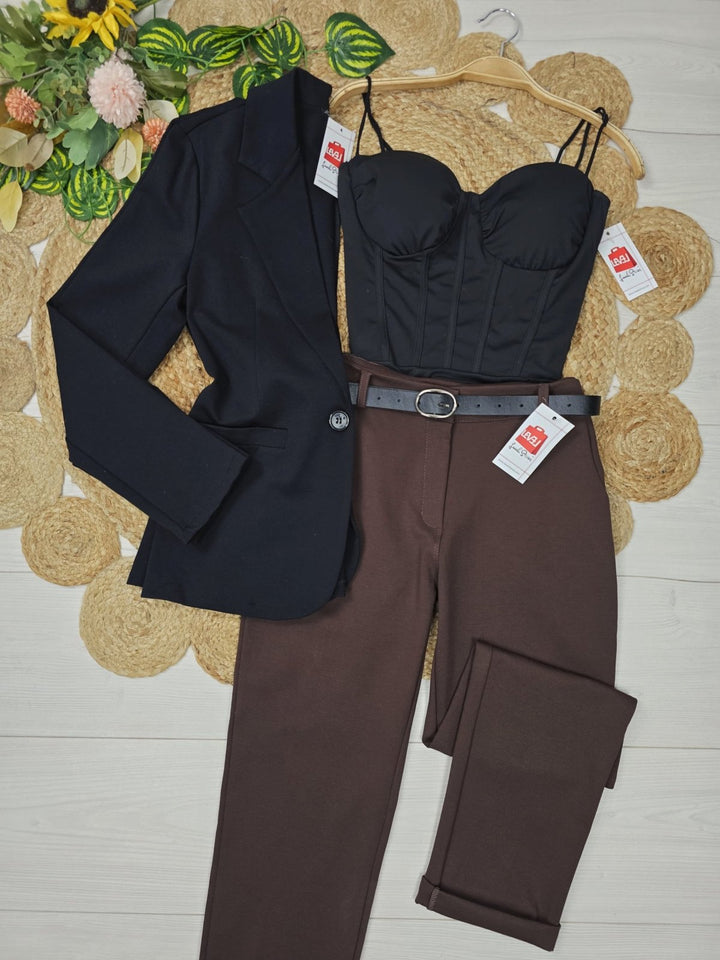 Giacca blazer a manica lunga con bottone elasticizzato casual Nero Level Stores