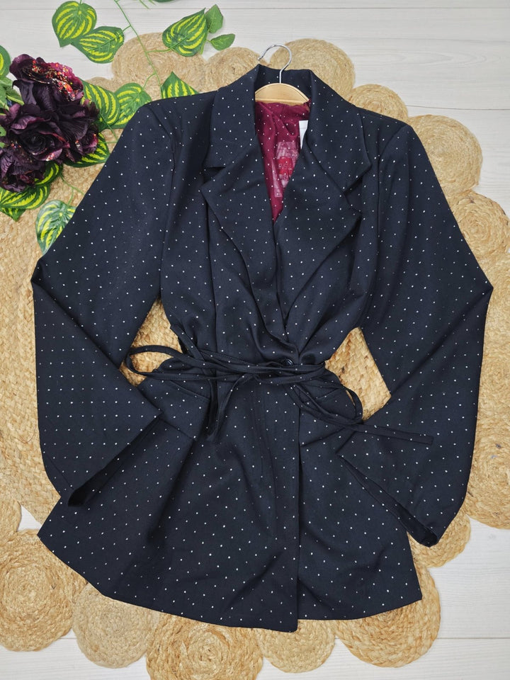 Giacca blazer abito strass con bottone inclusa la cintura Nero Level Stores