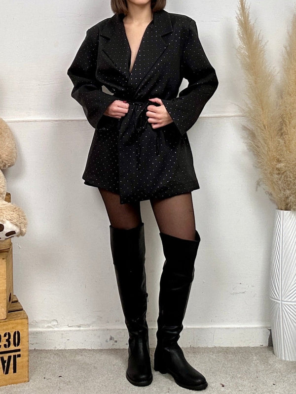 Giacca blazer abito strass con bottone inclusa la cintura Nero Level Stores