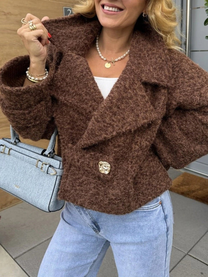 Giacca corta in panno dotata di chiusura con bottone Marrone Level Stores