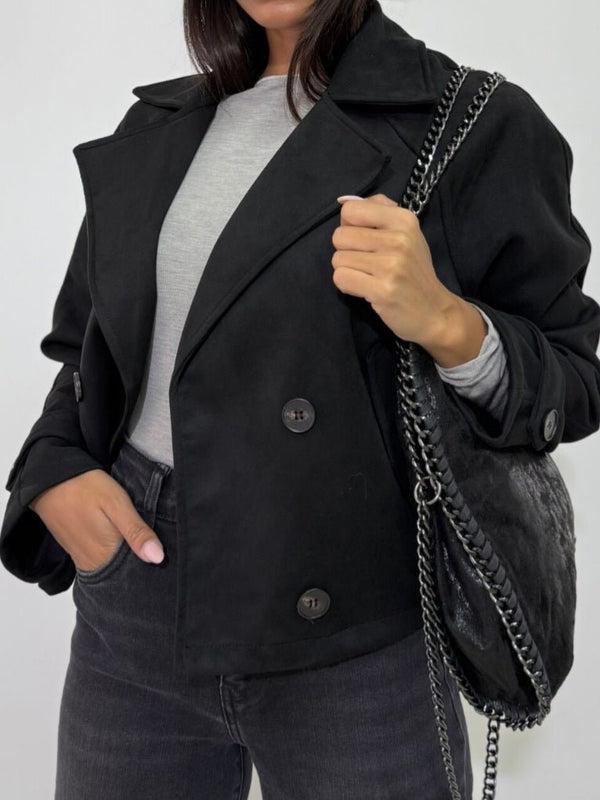 Giacca in dainetto con bottoni manica lunga rever classico Nero Level Stores