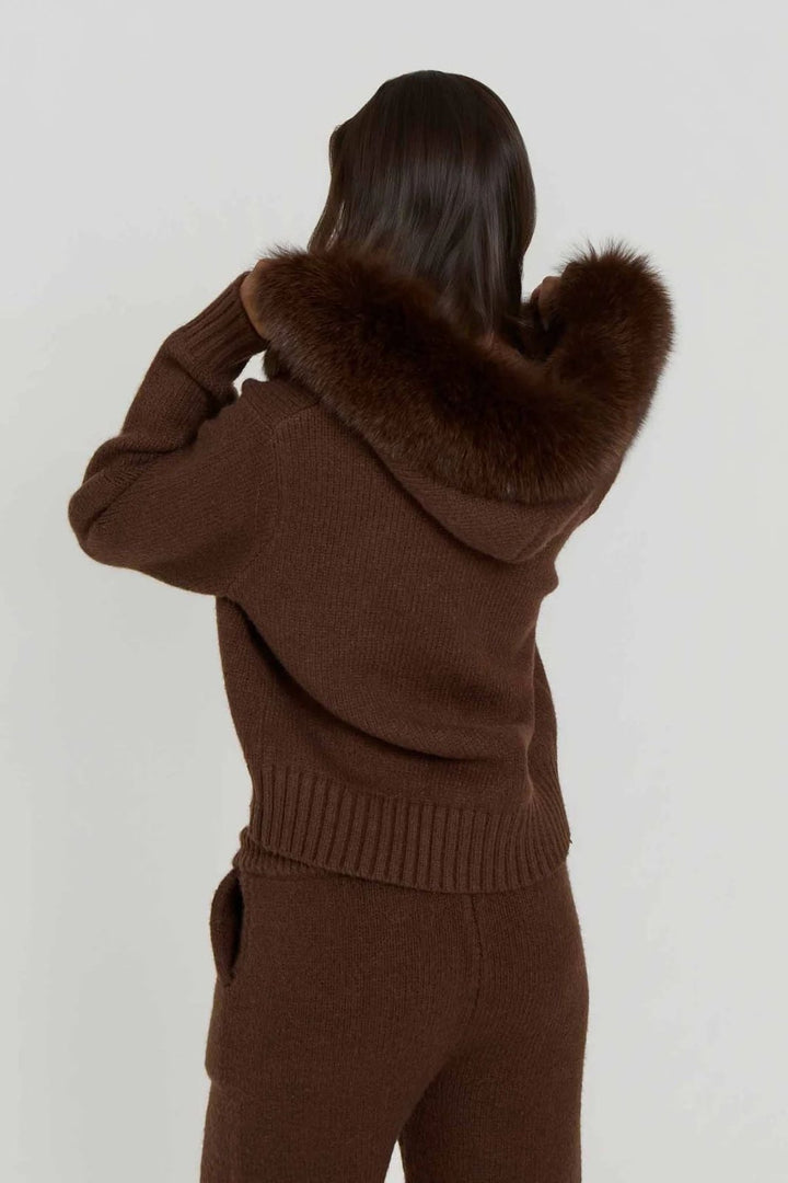 Giacca in lana con cappuccio in pelliccia con zip morbido e caldo Nero Level Stores