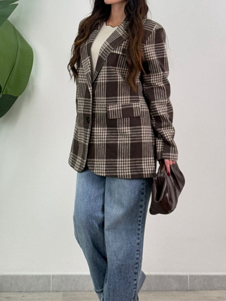 Giacca in panno con bottone e tasche estetiche Bordo Level Stores