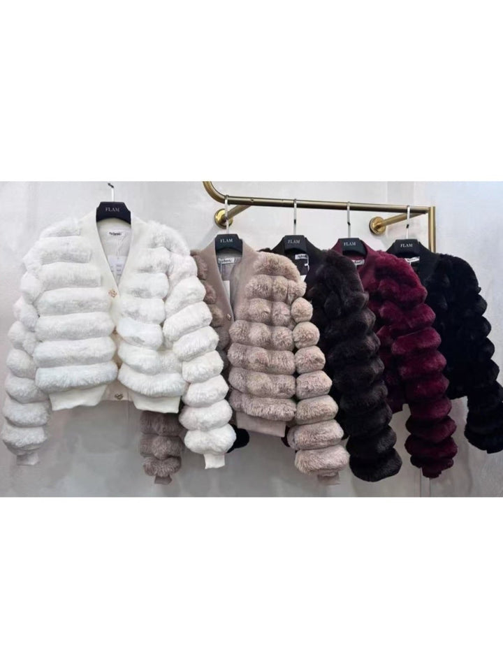 Giacca in Pelliccia con bottoni maniche lunghe morbido e caldo Bianco Level Stores