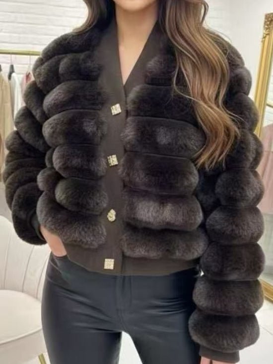 Giacca in Pelliccia con bottoni maniche lunghe morbido e caldo Marrone Level Stores