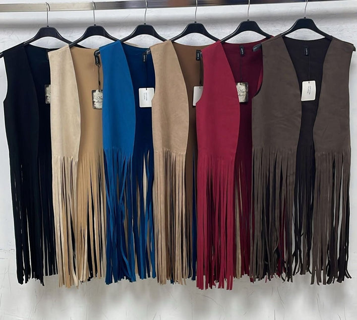 Gilet in dainetto con frange Camel Level Stores