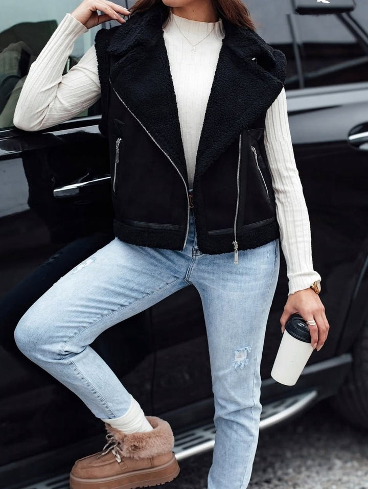 Gilet in dainetto in lana d agnello sintetica Cerniera Morbido Caldo Celeste Level Stores