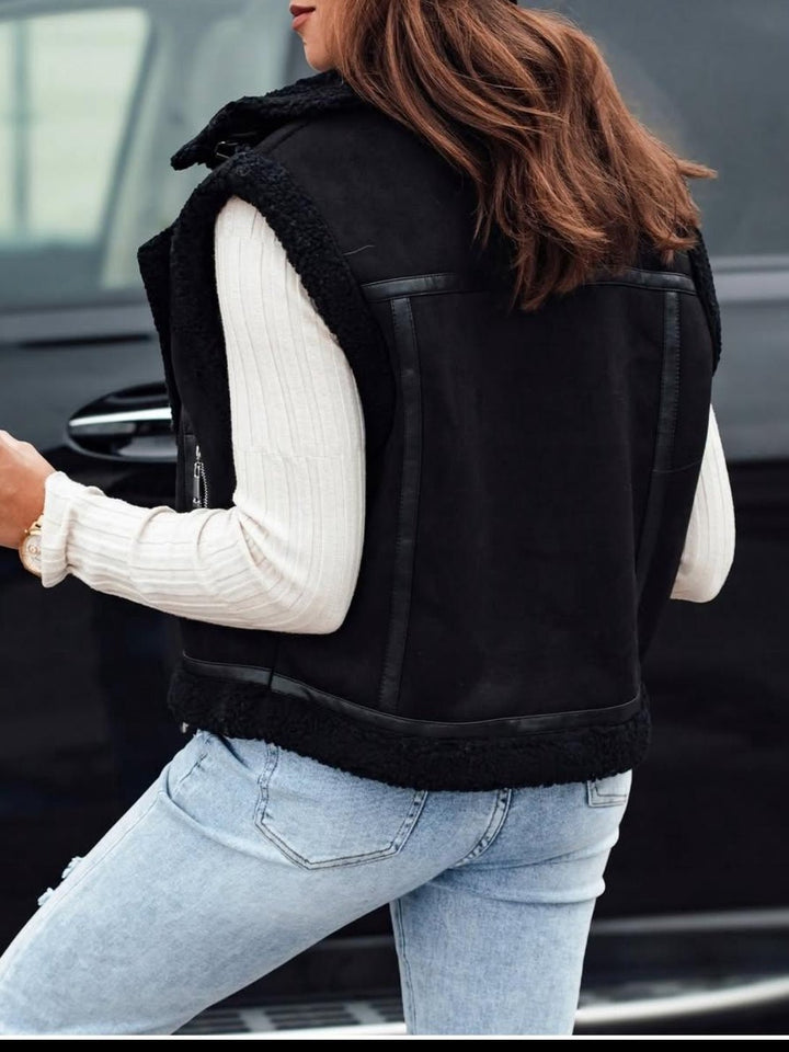 Gilet in dainetto in lana d agnello sintetica Cerniera Morbido Caldo Celeste Level Stores