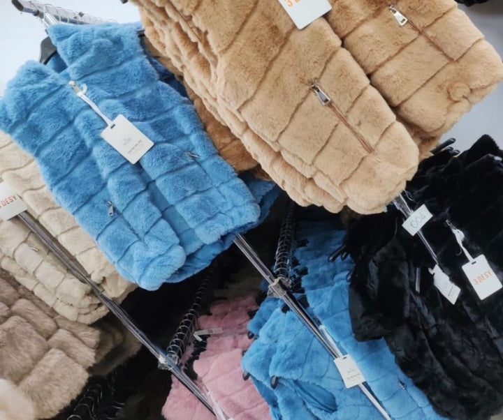 Gilet in pelliccia sintetica Cerniera Cappuccio Morbido Caldo Rosa Level Stores