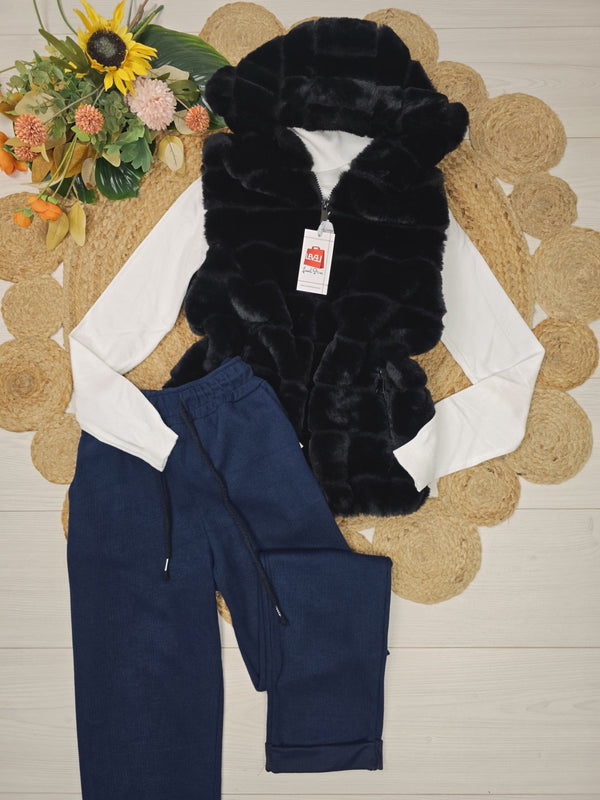 Gilet in pelliccia sintetica Cerniera Cappuccio Morbido Caldo Beige Level Stores