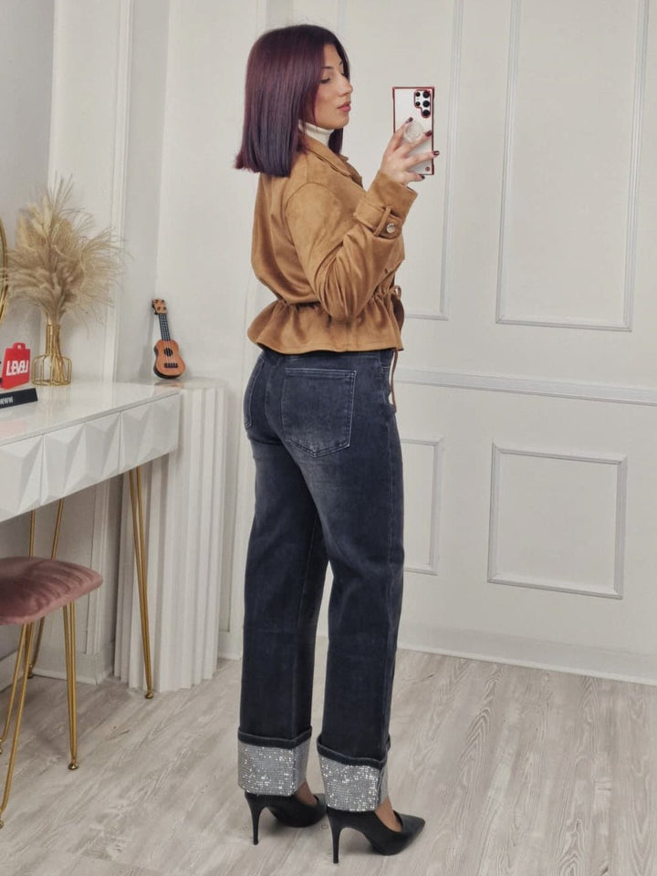 Giubbotto in dainetto a manica lunga con bottoni con tasche con lacci regolabili Camel Level Stores