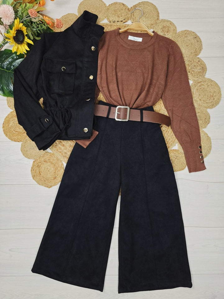 Giubbotto in dainetto a manica lunga con bottoni con tasche con lacci regolabili Camel Level Stores