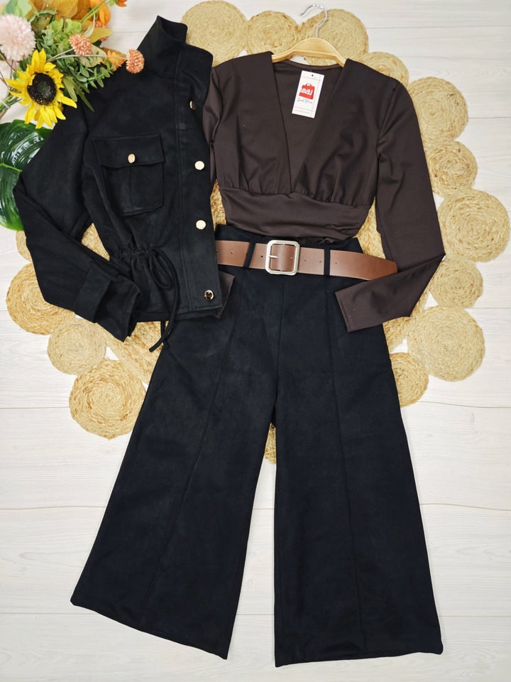 Giubbotto in dainetto a manica lunga con bottoni con tasche con lacci regolabili Camel Level Stores