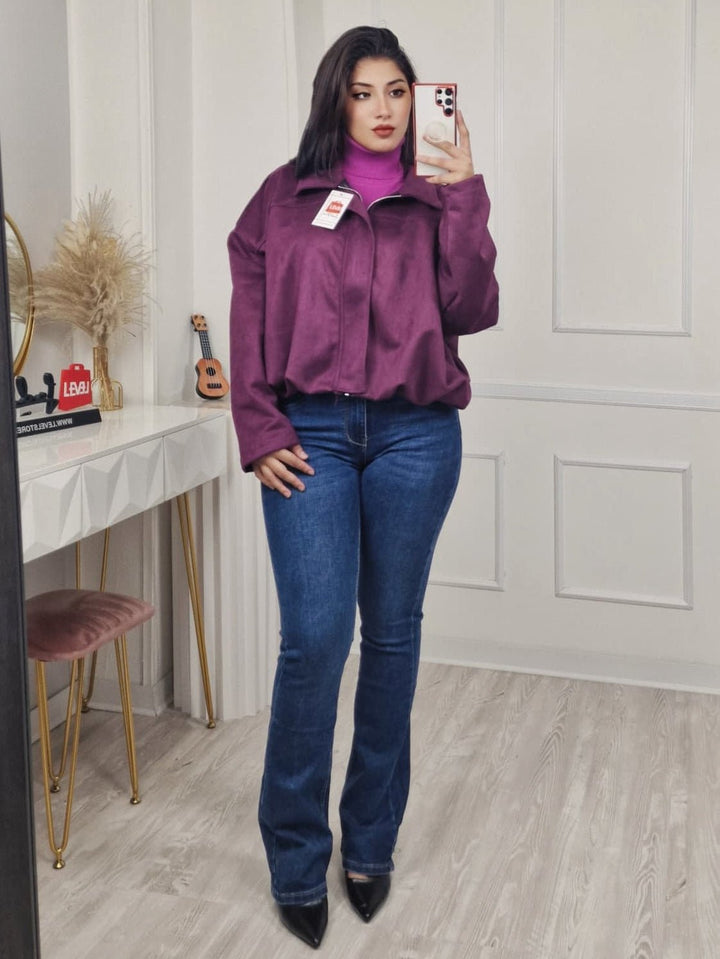 Giubbotto in dainetto dotato di zip morbido Marrone Level Stores