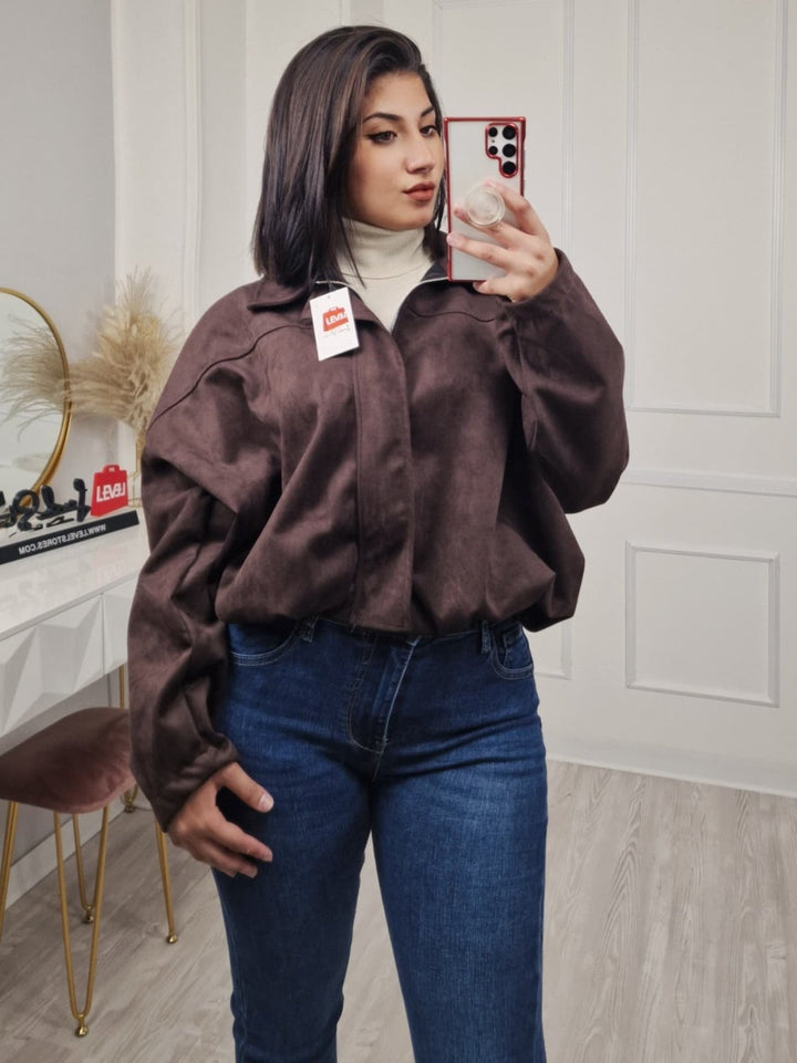 Giubbotto in dainetto dotato di zip morbido Marrone Level Stores