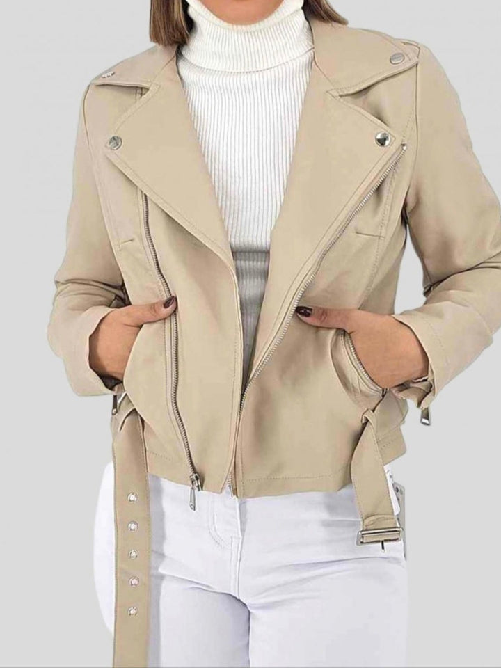 Giubbotto in ecopelle con zip con cintura con fodera Nero Level Stores