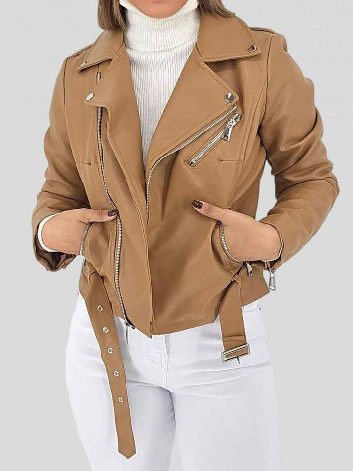 Giubbotto in ecopelle con zip con cintura con fodera Nero Level Stores