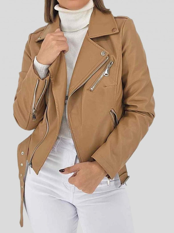 Giubbotto in ecopelle con zip con cintura con fodera Nero Level Stores