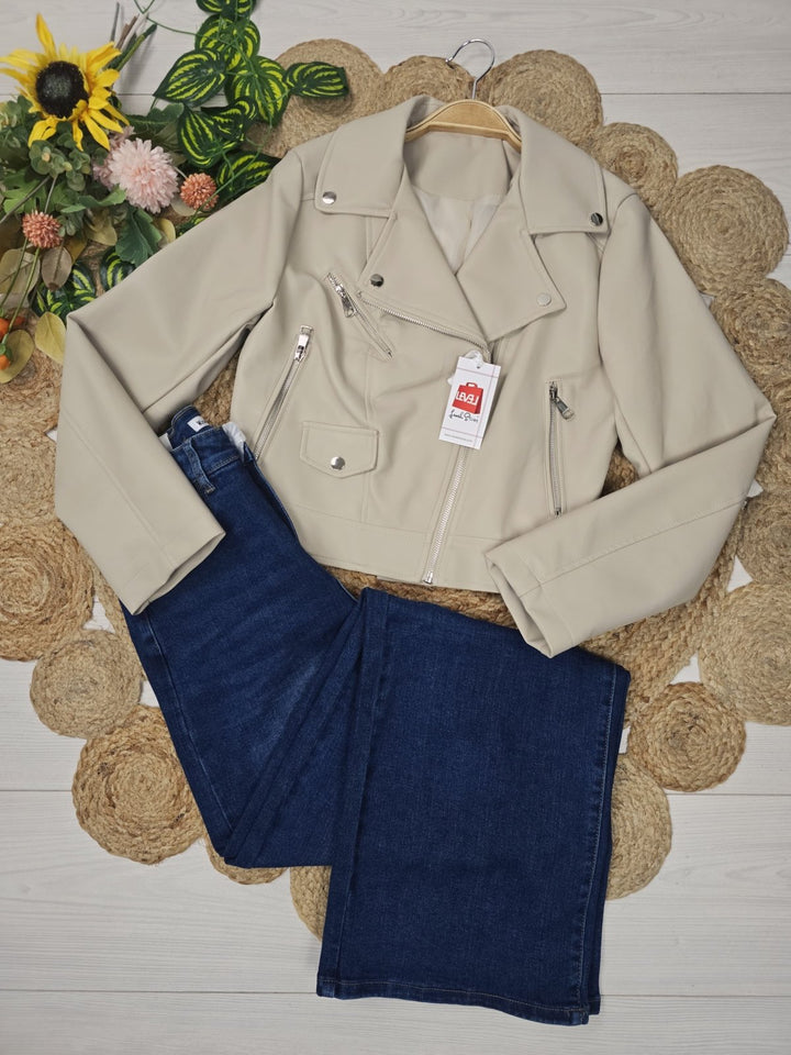 Giubbotto in ecopelle con zip con fodera Camel Level Stores