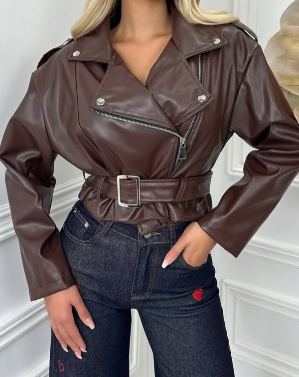 Giubbotto in ecopelle con zip Marrone Level Stores
