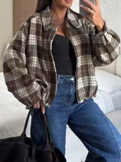 Giubitto in panno con zip con fantasia scozzese pensato caldo e morbido Marrone Level Stores