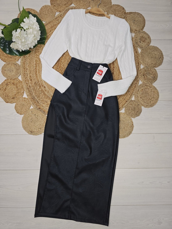 Gonna in ecopelle con spacco Nero Level Stores