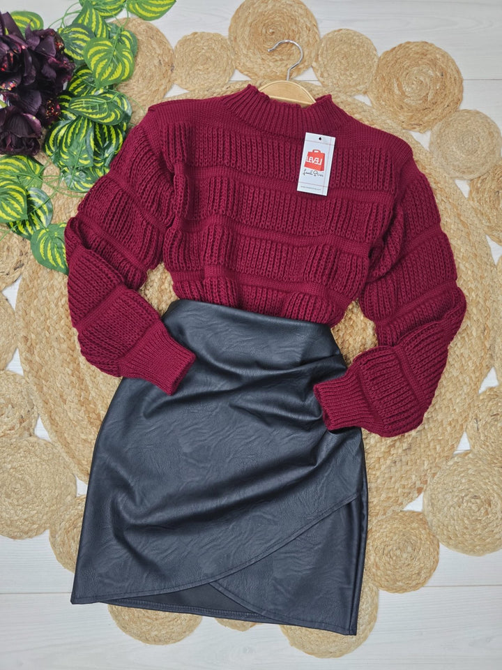 Gonna in ecopelle modello corto con drappeggio laterale chiusura a portafoglio e cerniera Nero Level Stores