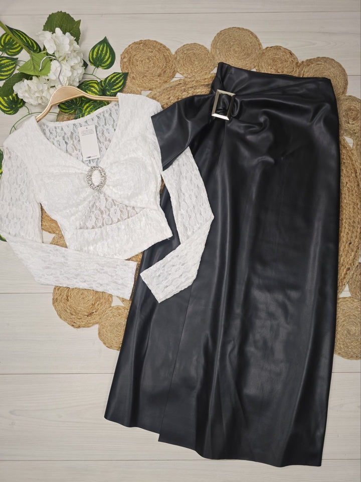 gonna in ecopelle modello lungo con zip Nero Level Stores