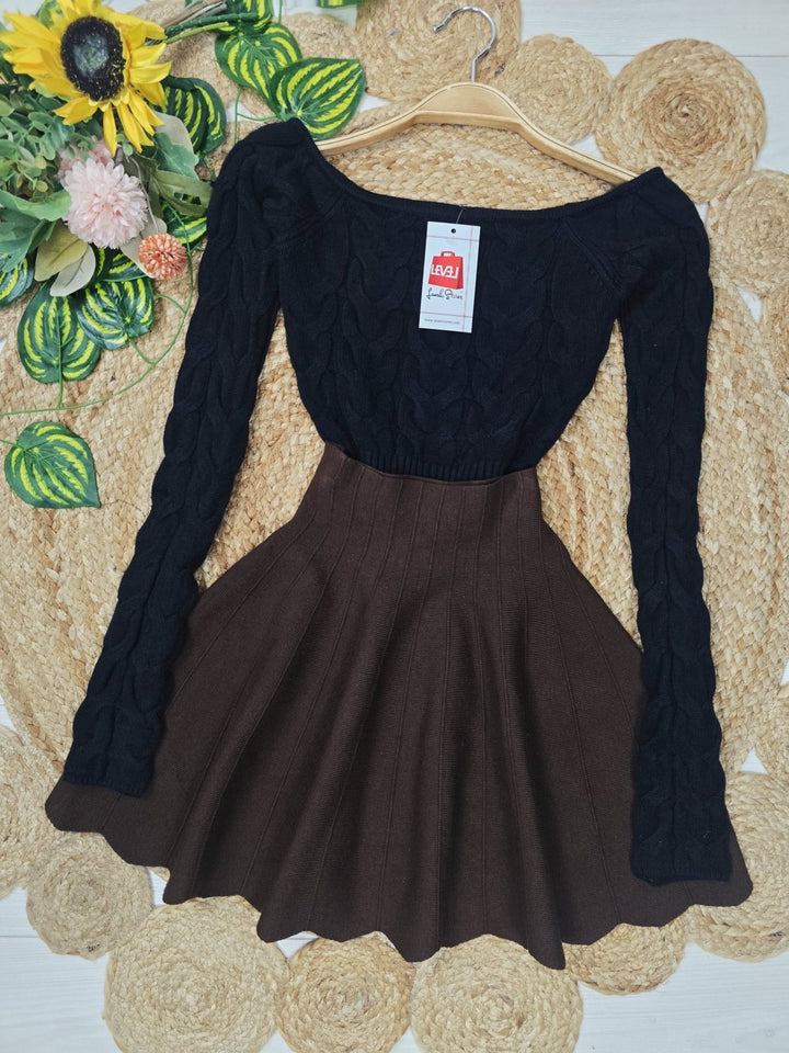 Gonna in maglia plissettata tinta unita Marrone Level Stores