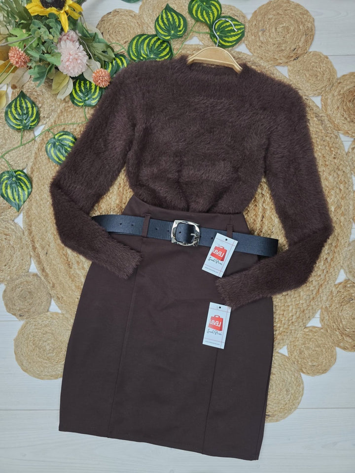 Gonna inclusa la cintura elasticizzata Marrone Level Stores