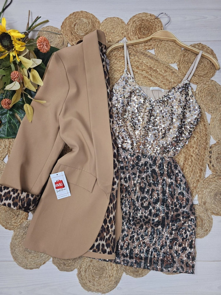 Gonna lavorata su maglia elasticizzata con paillettes con fantasia floreale - Camel - Level Stores