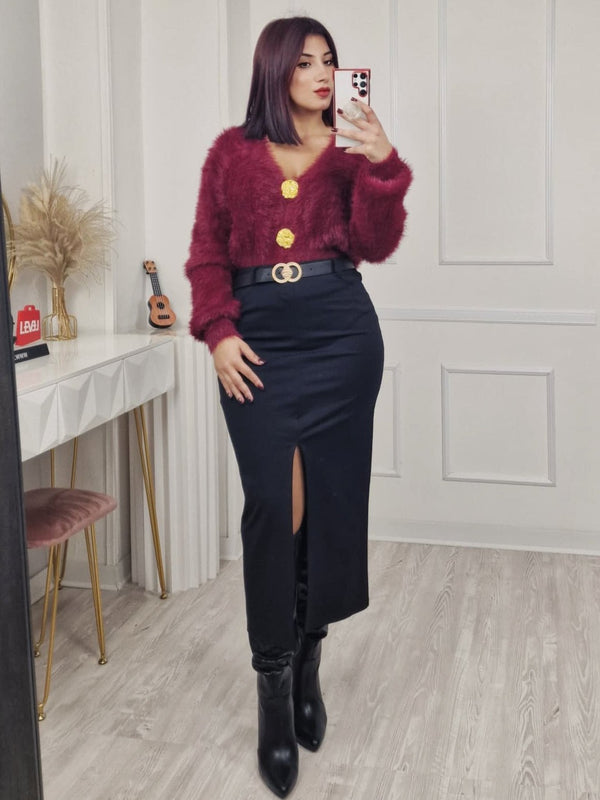 Gonna lunga con fascia elastica in vita inclusa la cintura e spacco Nero Level Stores