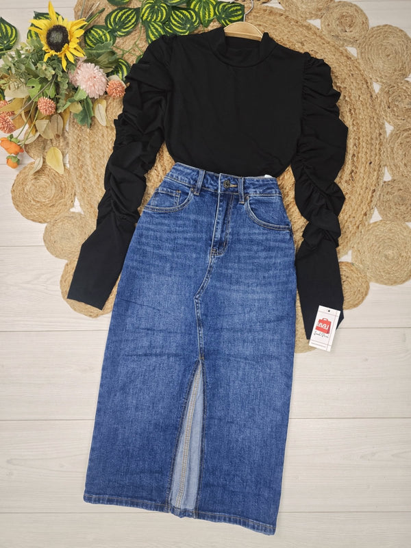 Gonna lungo in Jeans elasticizzato con spacco Jeans scuro Level Stores