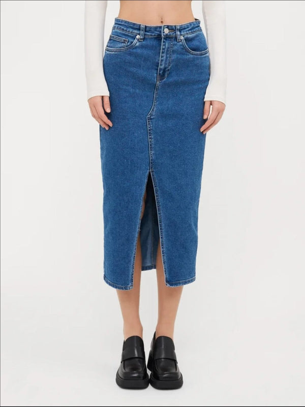 Gonna lungo in Jeans elasticizzato con spacco Jeans scuro Level Stores