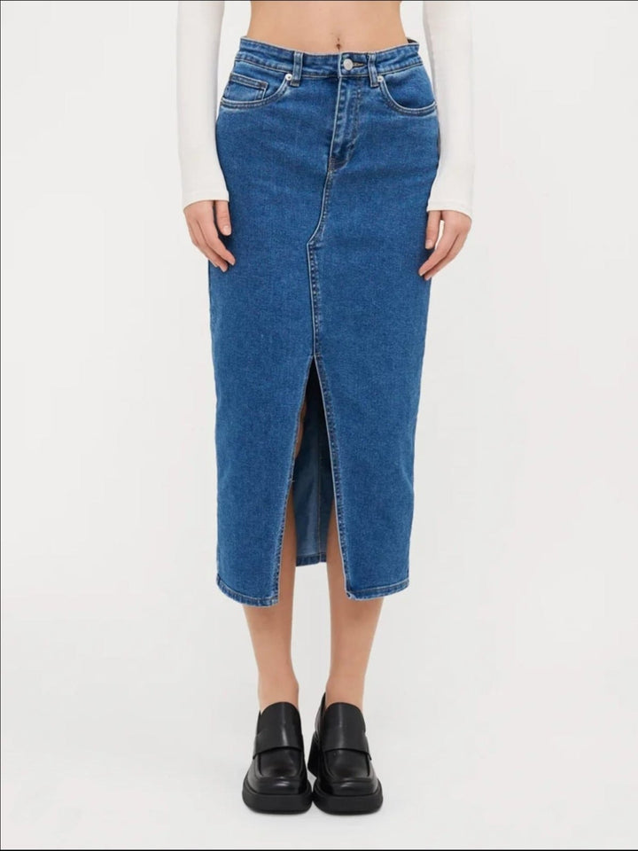 Gonna lungo in Jeans elasticizzato con spacco Jeans scuro Level Stores