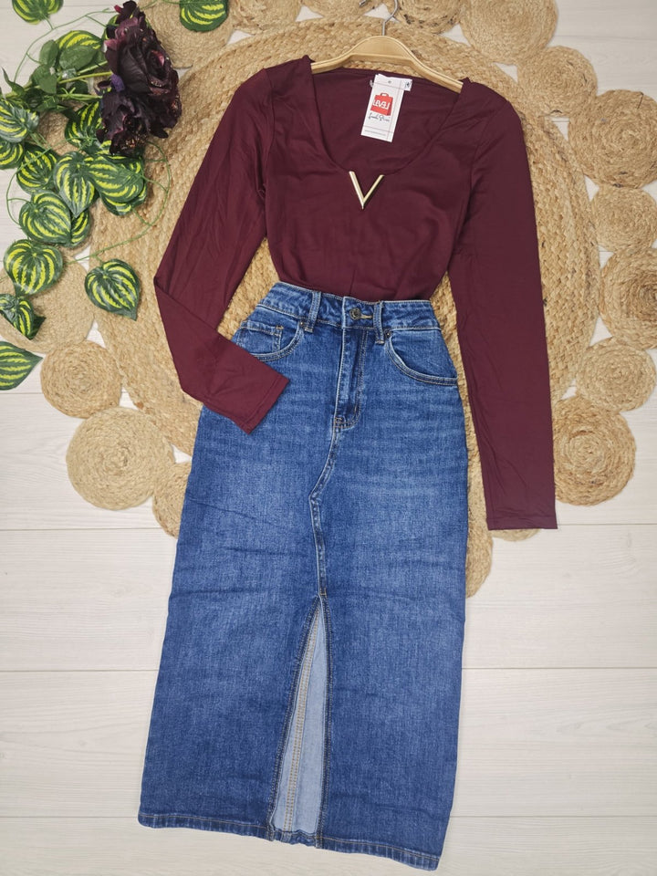 Gonna lungo in Jeans elasticizzato con spacco Jeans scuro Level Stores