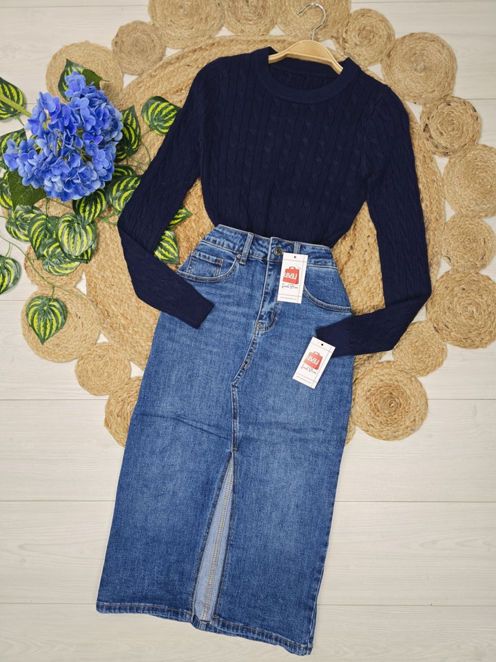 Gonna lungo in Jeans elasticizzato con spacco Jeans scuro Level Stores