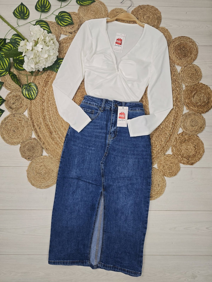 Gonna lungo in Jeans elasticizzato con spacco Jeans scuro Level Stores