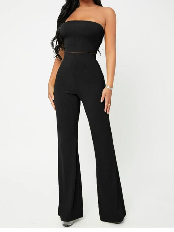 Il Completo top pantalone a zampa a costine - Nero - Level Stores
