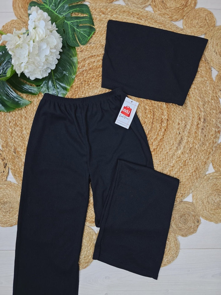 Il Completo top pantalone a zampa a costine - Nero - Level Stores