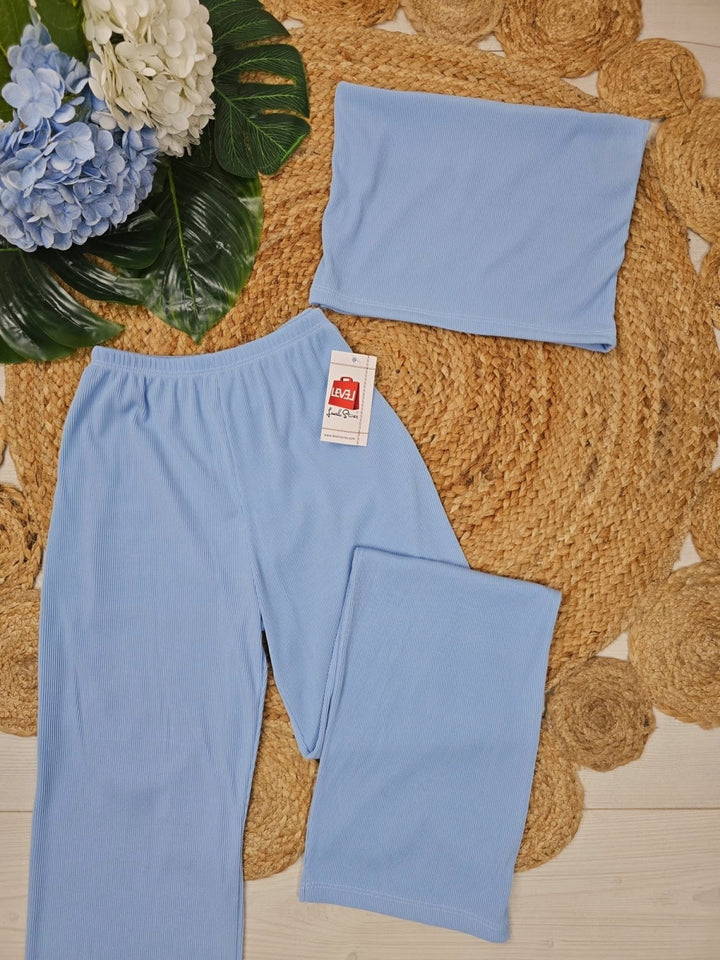 Il Completo top pantalone a zampa a costine - Celeste - Level Stores