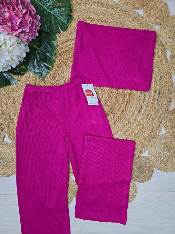 Il Completo top pantalone a zampa a costine - Fucsia - Level Stores