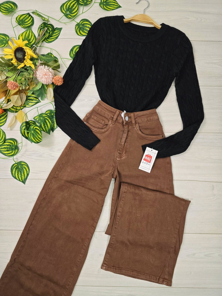 Jeans marrone modello palazzo elasticizzato Morbido Casual Marrone Level Stores
