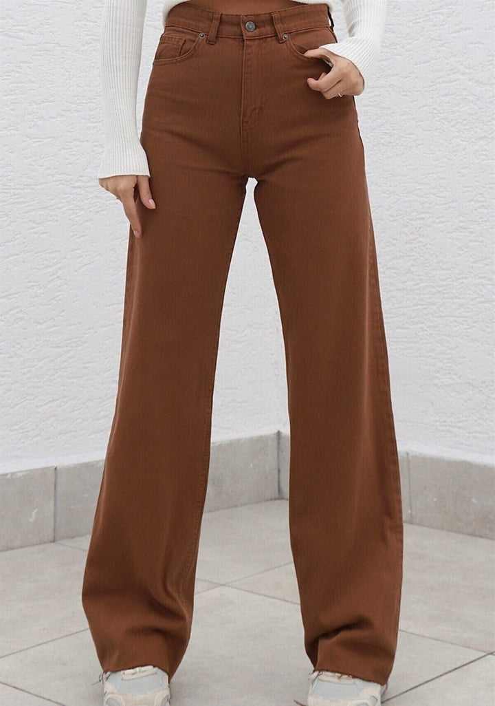 Jeans marrone modello palazzo elasticizzato Morbido Casual Marrone Level Stores