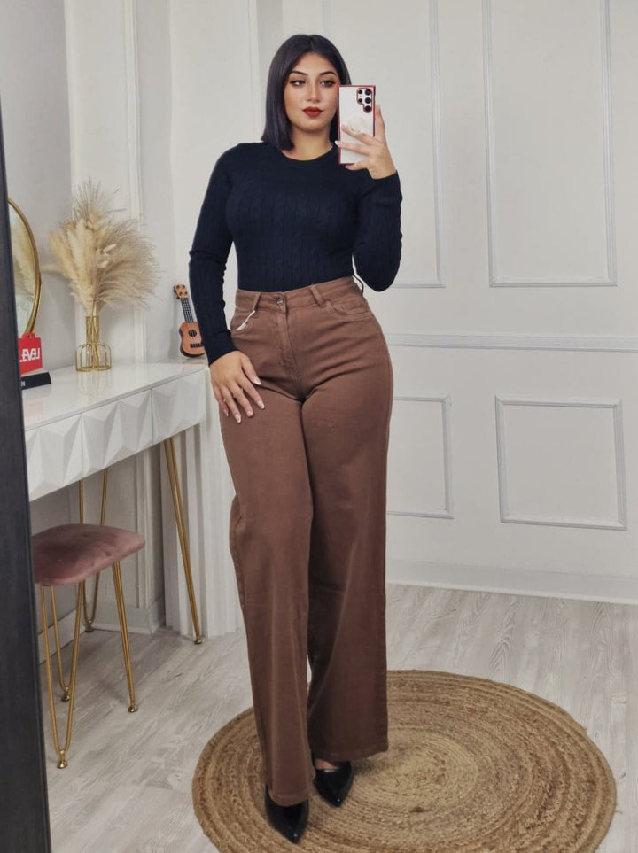 Jeans marrone modello palazzo elasticizzato Morbido Casual Marrone Level Stores