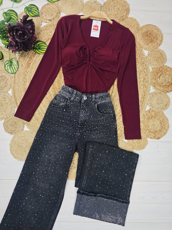 Jeans modello palazzo decorati con strass Jeans nero Level Stores