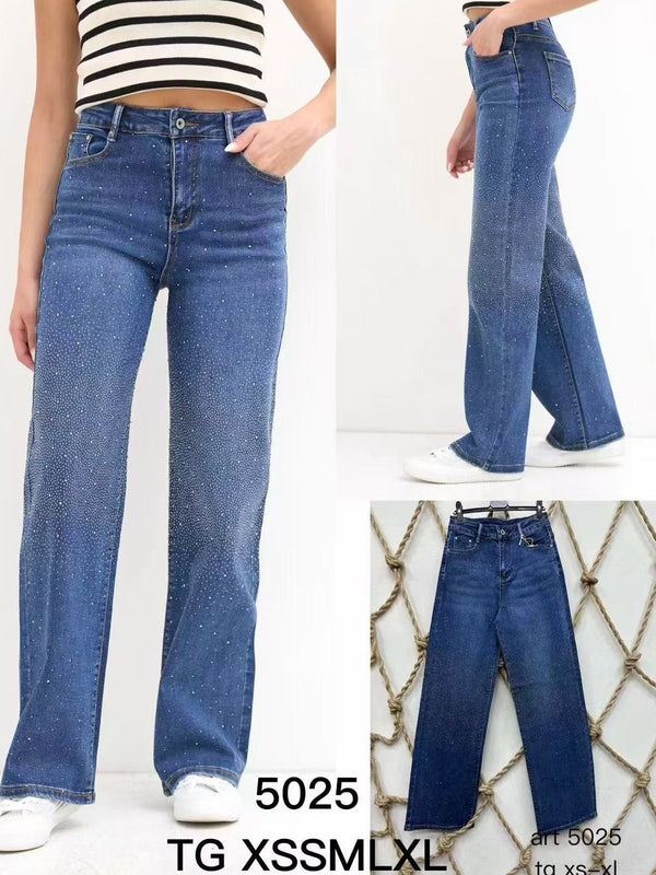 Jeans modello palazzo strass a vanti anche dietro Jeans scuro Level Stores