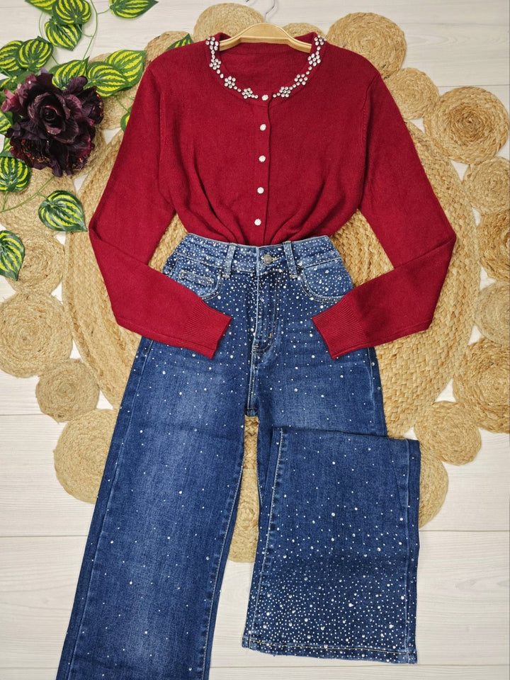 Jeans modello palazzo strass avanti e dietro Jeans scuro Level Stores