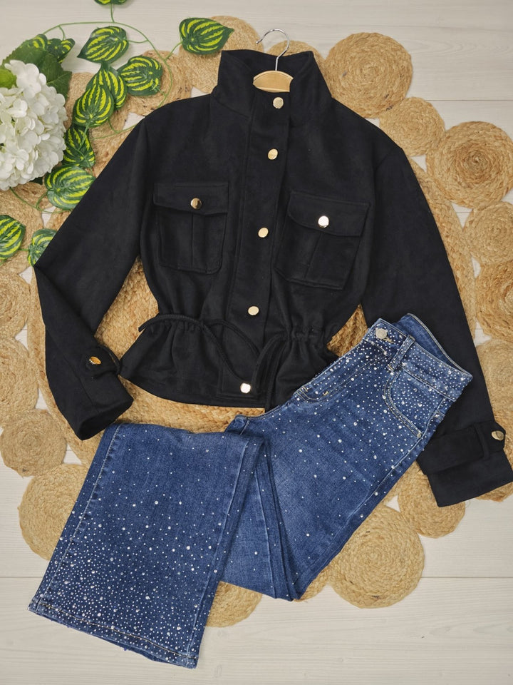 Jeans modello palazzo strass avanti e dietro Jeans scuro Level Stores