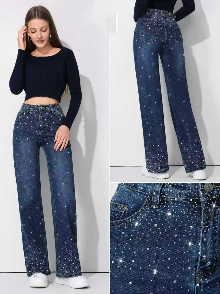 Jeans modello palazzo strass avanti e dietro Jeans scuro Level Stores